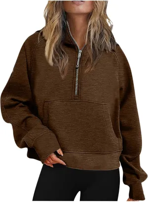 Crop Sweatshirts For Women Half Zip Up Hoodies Fall Fashion Outfits 2023 Long Sleeve Oversized Quarter Zip Pullovers