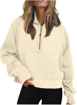 Crop Sweatshirts For Women Half Zip Up Hoodies Fall Fashion Outfits 2023 Long Sleeve Oversized Quarter Zip Pullovers
