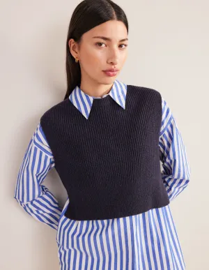 Cropped Ribbed Tank-Navy