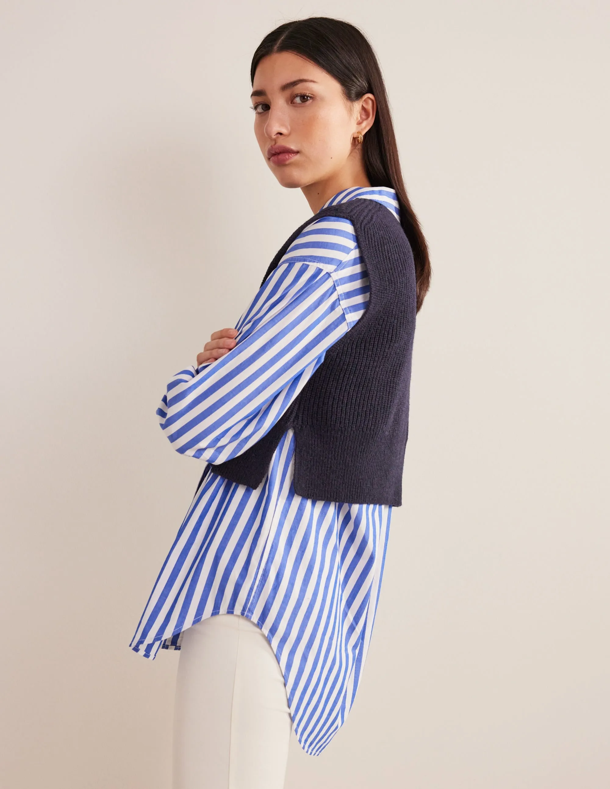 Cropped Ribbed Tank-Navy