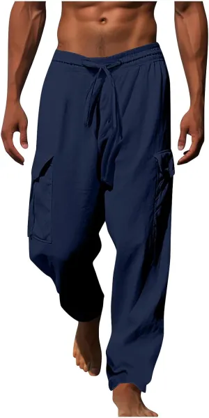 Ctreela Men Baggy Sweatpants Casual Autumn Straight Leg Basic Beach Pants Solid Drawstring Elastic Waisted Lounge Pants