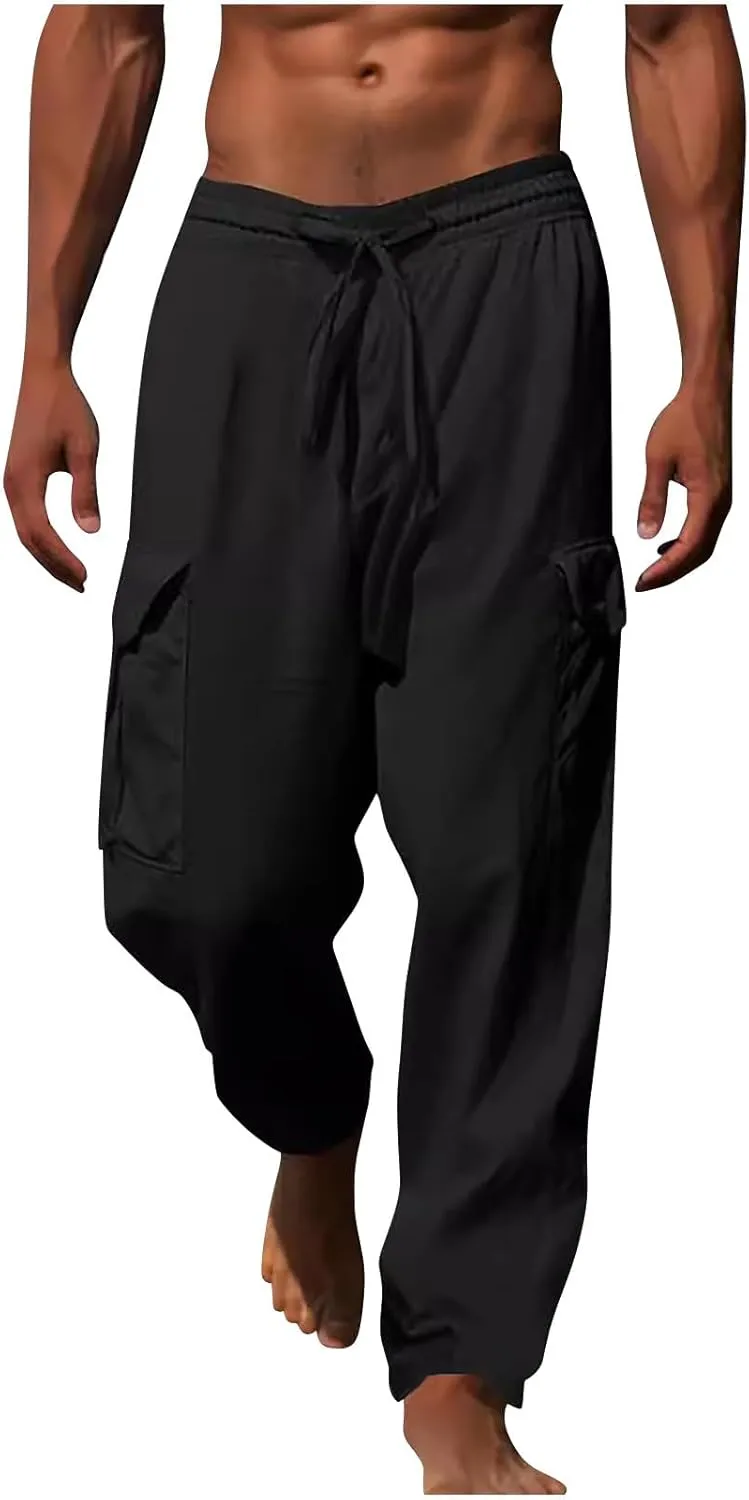 Ctreela Men Baggy Sweatpants Casual Autumn Straight Leg Basic Beach Pants Solid Drawstring Elastic Waisted Lounge Pants