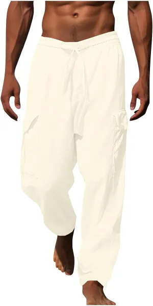Ctreela Men Baggy Sweatpants Casual Autumn Straight Leg Basic Beach Pants Solid Drawstring Elastic Waisted Lounge Pants