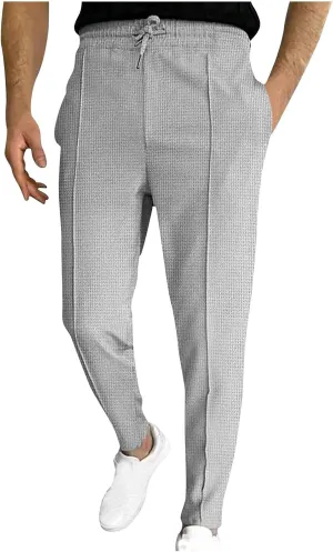 Ctreela Men's Casual Dress Pants Skinny Chino Pants Waffle Tapered Pants Flat Front Slacks Slim-Fit Elastic Waist Trousers