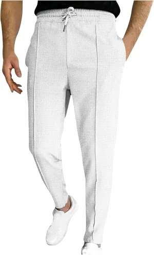 Ctreela Men's Casual Dress Pants Skinny Chino Pants Waffle Tapered Pants Flat Front Slacks Slim-Fit Elastic Waist Trousers
