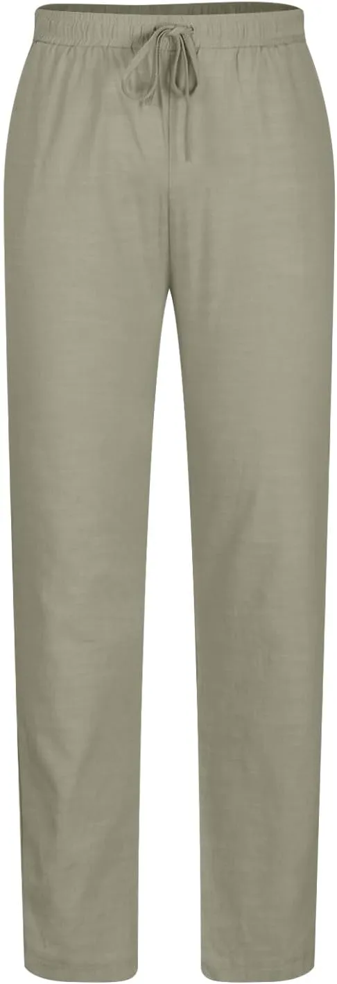 Ctreela Men's Summer Linen Pants Casual Lightweight Drawstring Elastic Waist Beach Pants Straight Leg Breathable Yoga Pants