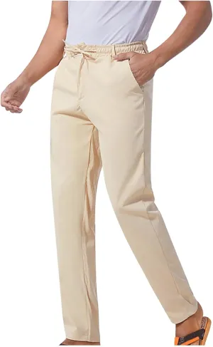 Ctreela Summer Fall Chino Pants Men Casual Drawstring Elastic Waist Daily Pants Lightweight Thin Slim-Fit Slacks Trousers