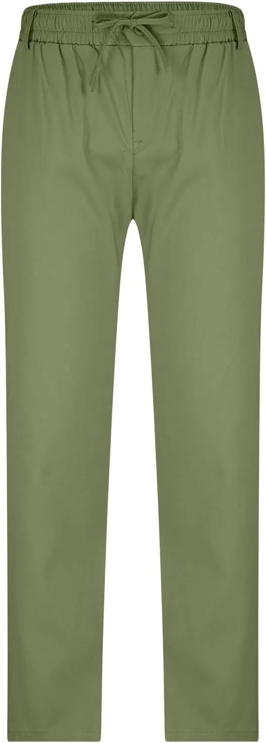 Ctreela Summer Fall Chino Pants Men Casual Drawstring Elastic Waist Daily Pants Lightweight Thin Slim-Fit Slacks Trousers