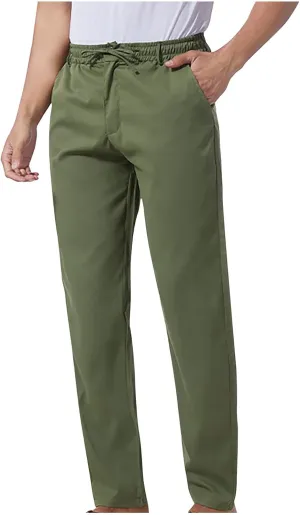 Ctreela Summer Fall Chino Pants Men Casual Drawstring Elastic Waist Daily Pants Lightweight Thin Slim-Fit Slacks Trousers