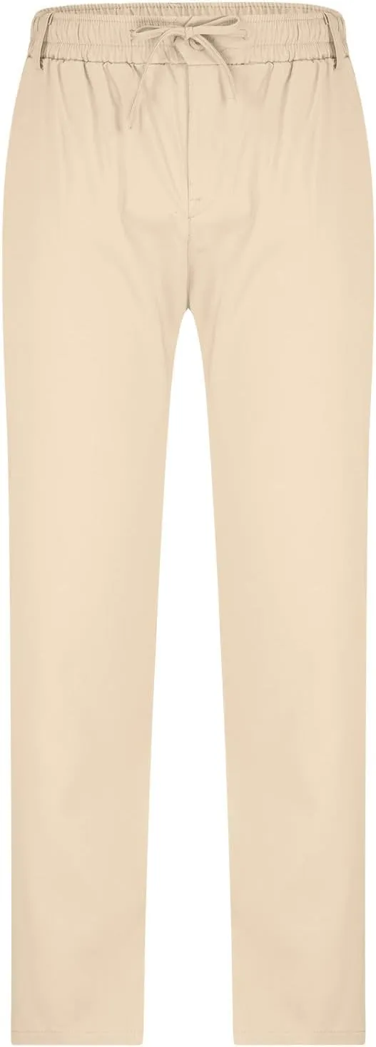 Ctreela Summer Fall Chino Pants Men Casual Drawstring Elastic Waist Daily Pants Lightweight Thin Slim-Fit Slacks Trousers