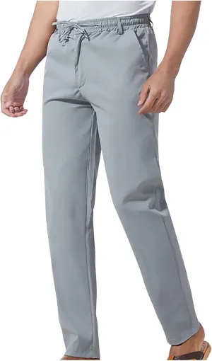 Ctreela Summer Fall Chino Pants Men Casual Drawstring Elastic Waist Daily Pants Lightweight Thin Slim-Fit Slacks Trousers