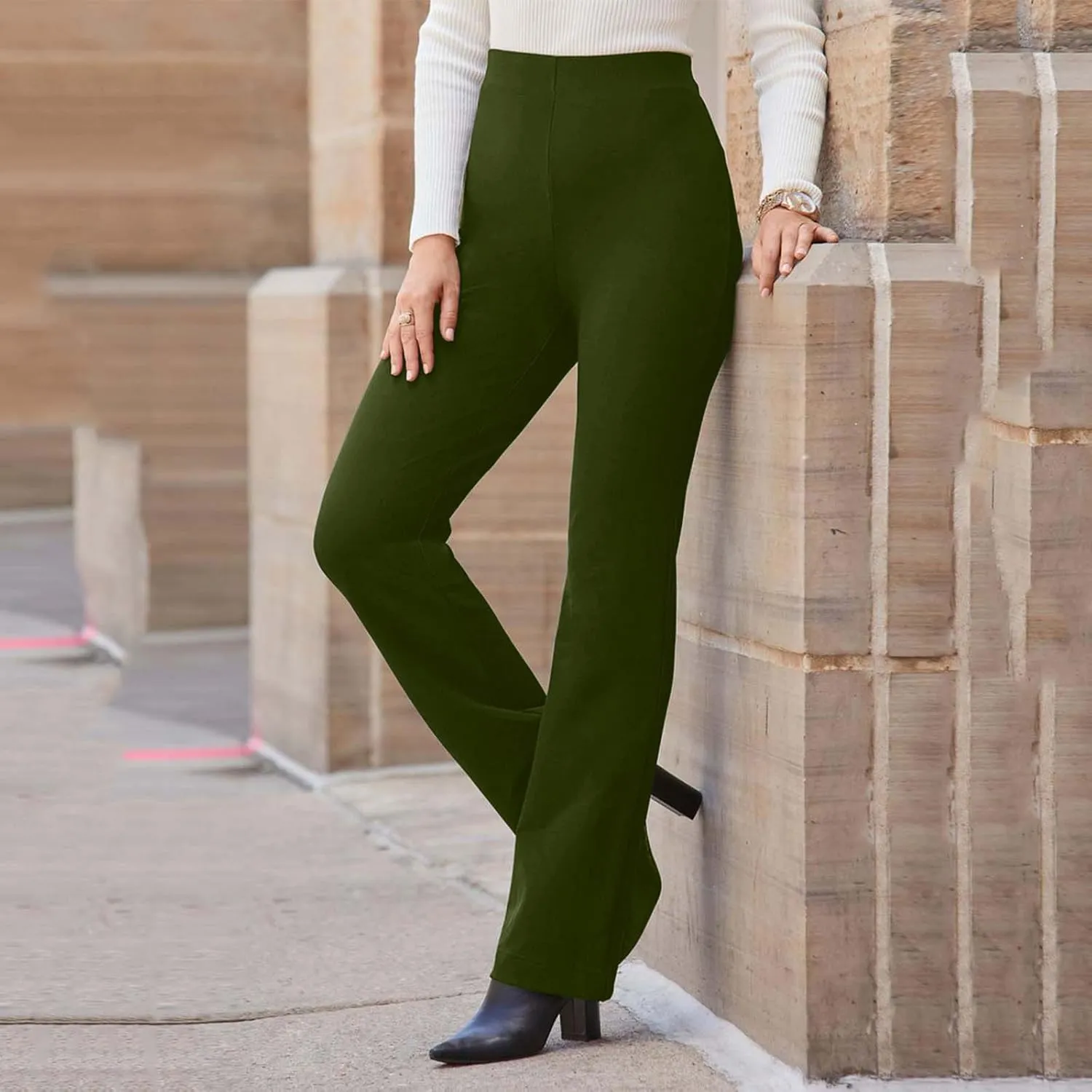 Ctreela Women High Waist Slacks Work Casual Slim Fit Dress Pants Flare Leg Bootcut Office Trousers Soft Leisure Pants