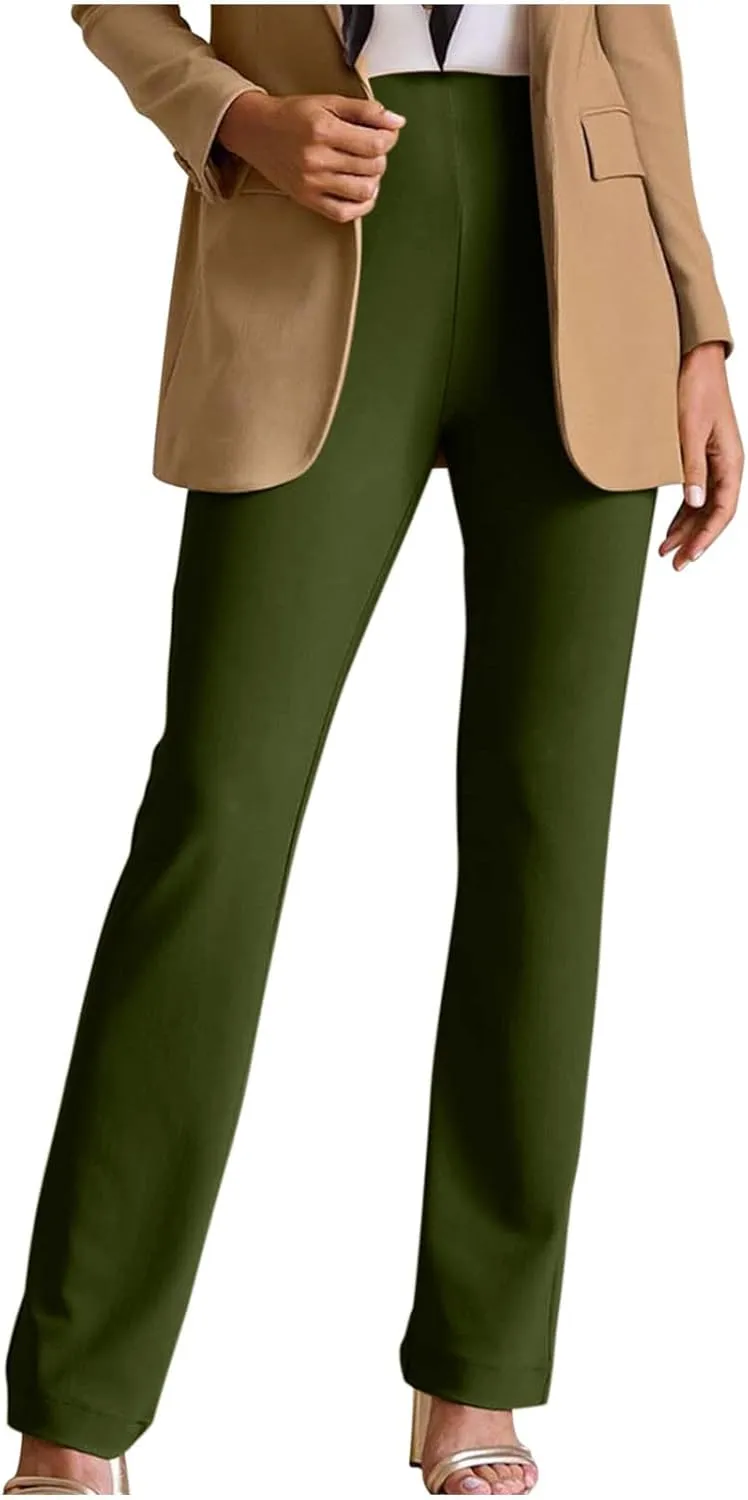 Ctreela Women High Waist Slacks Work Casual Slim Fit Dress Pants Flare Leg Bootcut Office Trousers Soft Leisure Pants