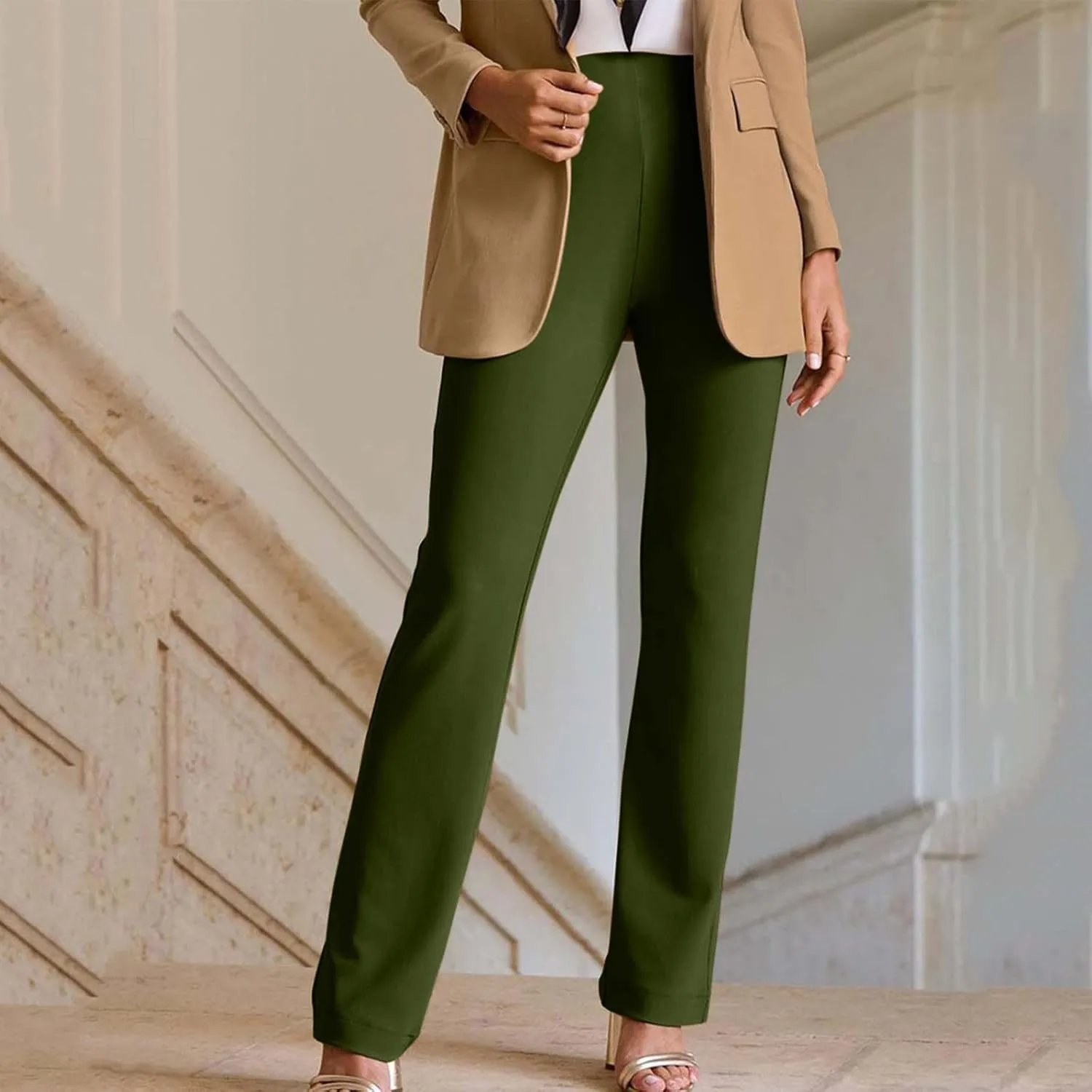 Ctreela Women High Waist Slacks Work Casual Slim Fit Dress Pants Flare Leg Bootcut Office Trousers Soft Leisure Pants