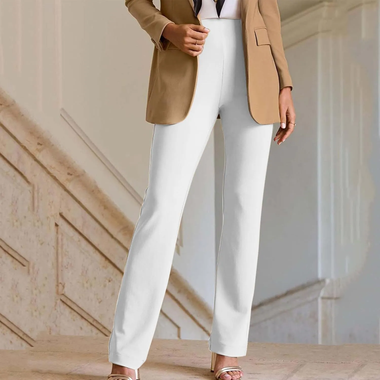 Ctreela Women High Waist Slacks Work Casual Slim Fit Dress Pants Flare Leg Bootcut Office Trousers Soft Leisure Pants
