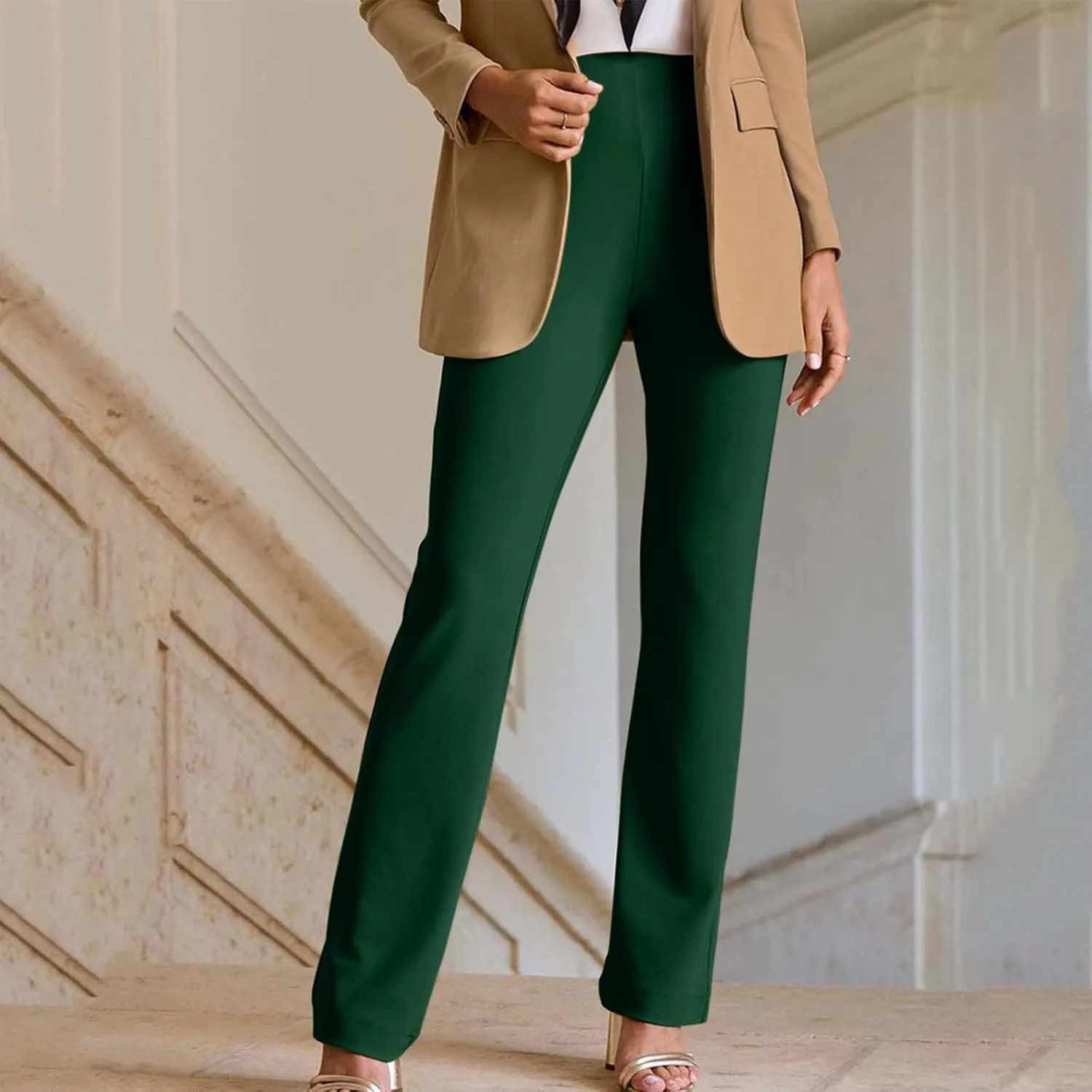 Ctreela Women High Waist Slacks Work Casual Slim Fit Dress Pants Flare Leg Bootcut Office Trousers Soft Leisure Pants