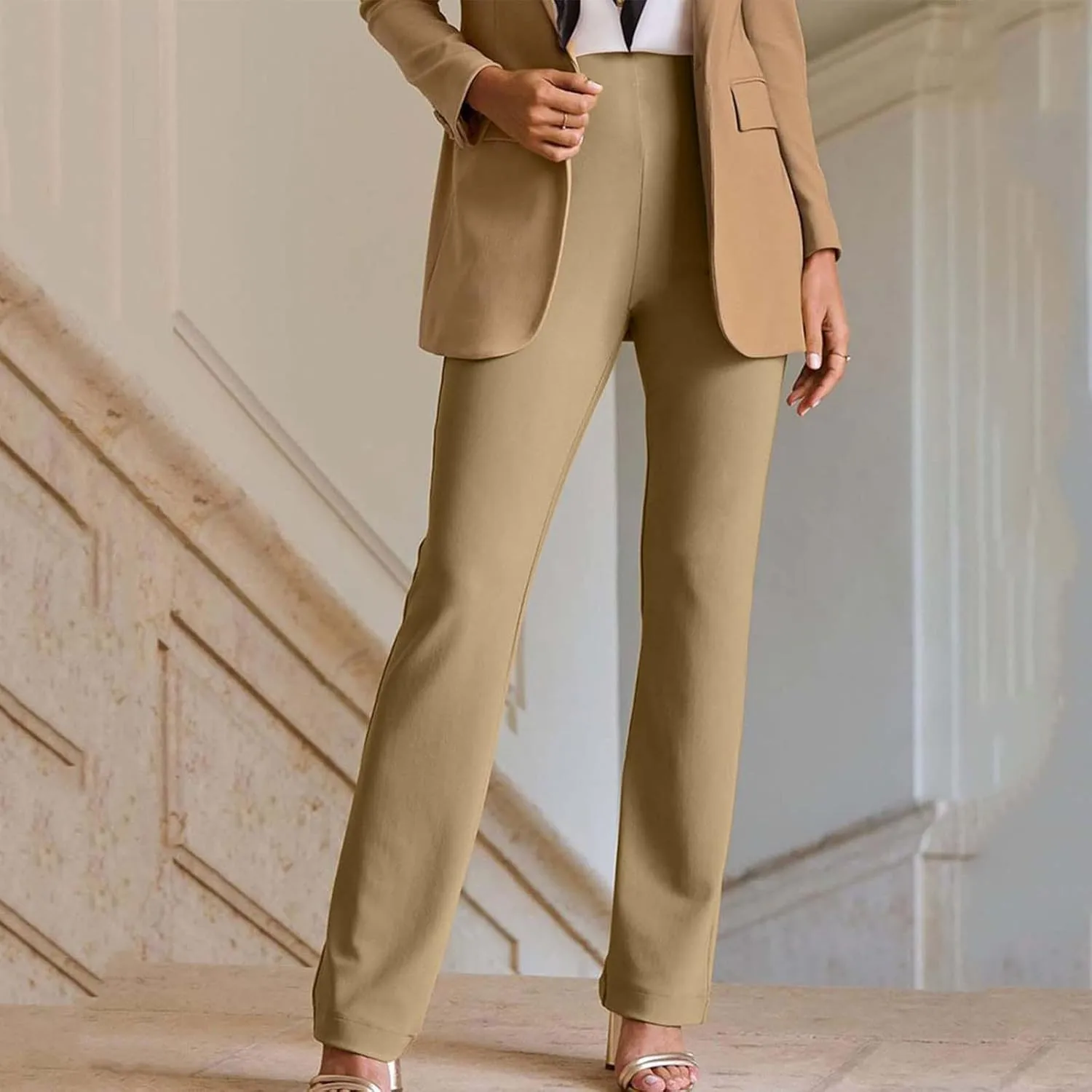 Ctreela Women High Waist Slacks Work Casual Slim Fit Dress Pants Flare Leg Bootcut Office Trousers Soft Leisure Pants