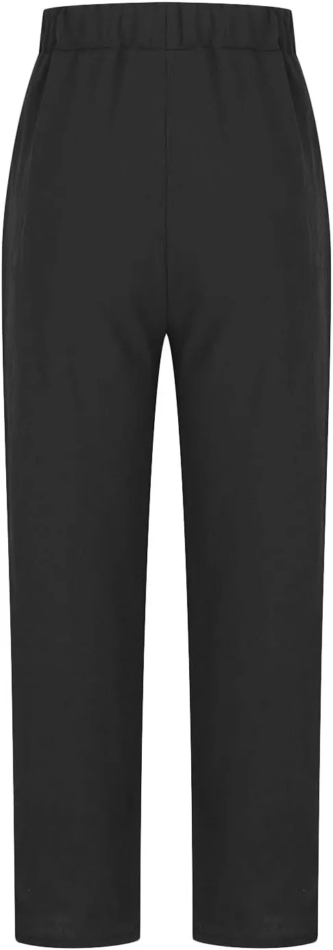 Ctreela Womens Straightstyle Plus Size Cotton Linen Pants Summer Baggy Wide Leg Lounge Trousers Elastic Waist Beach Outfits