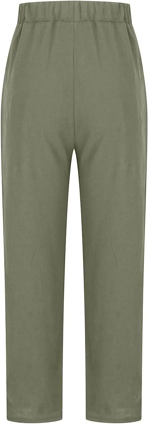 Ctreela Womens Straightstyle Plus Size Cotton Linen Pants Summer Baggy Wide Leg Lounge Trousers Elastic Waist Beach Outfits