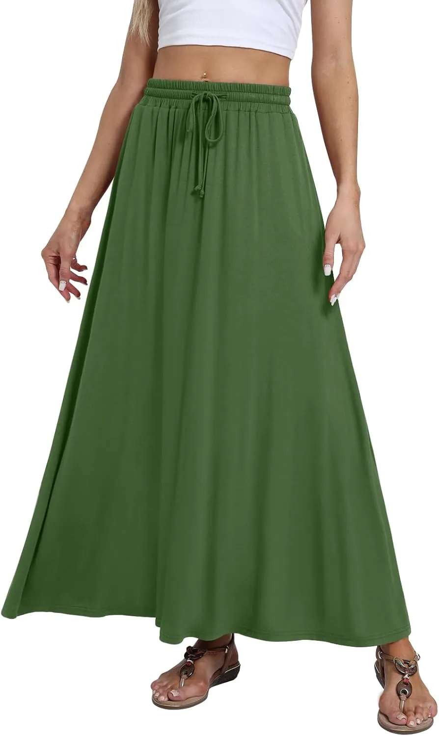 DB MOON Womens Maxi Skirt 2025 Casual Flowy Elastic High Waist Long Skirts with Pockets