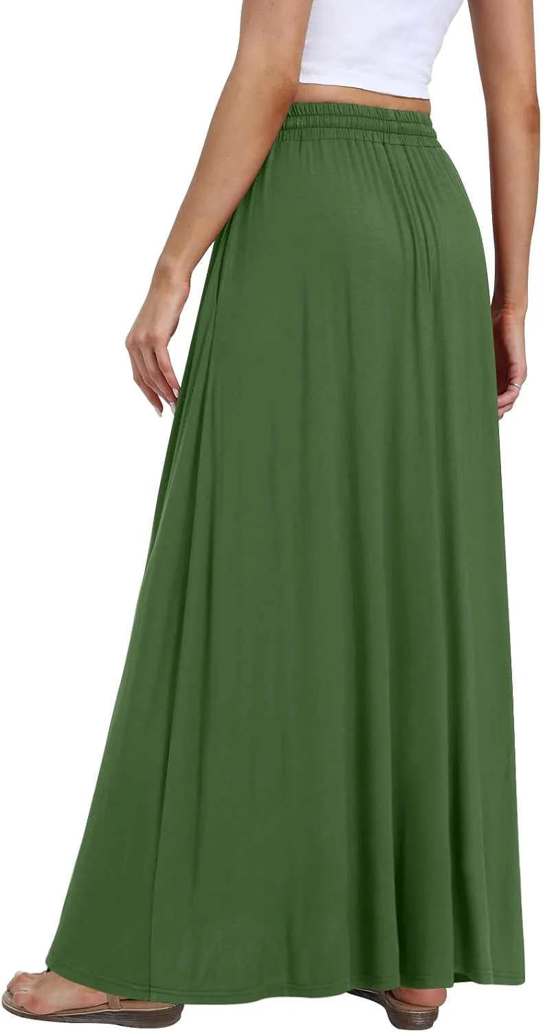 DB MOON Womens Maxi Skirt 2025 Casual Flowy Elastic High Waist Long Skirts with Pockets