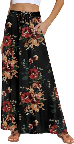 DB MOON Womens Maxi Skirt 2025 Casual Flowy Elastic High Waist Long Skirts with Pockets