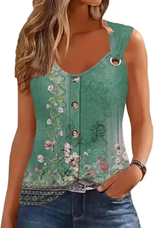 Disamer Tank Tops for Women 2025 Vacation Summer Spring Outfits Lace V Neck Button Down Loose Fit Sleeveless T Shirts