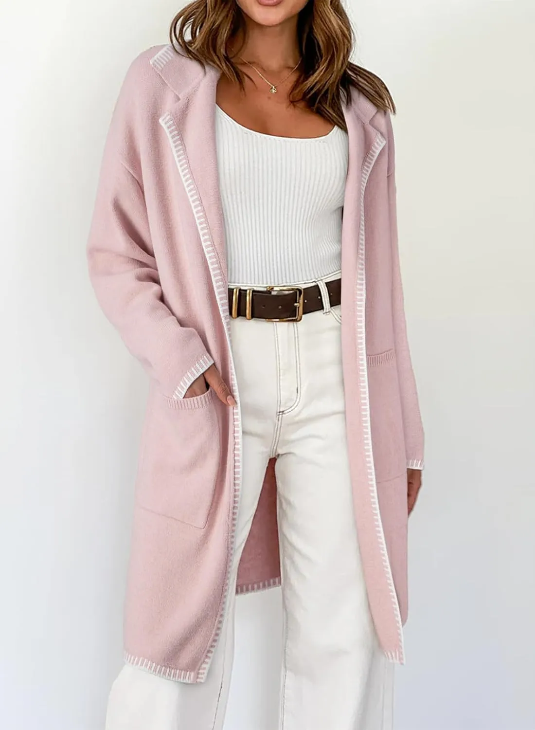 Dokotoo Womens Casual Long Cardigan Sweaters 2024 Winter Coats Fall Jacket Knit Coatigan Outwear with Pockets