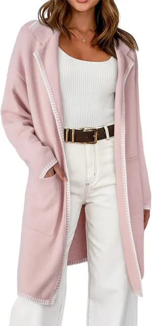Dokotoo Womens Casual Long Cardigan Sweaters 2024 Winter Coats Fall Jacket Knit Coatigan Outwear with Pockets