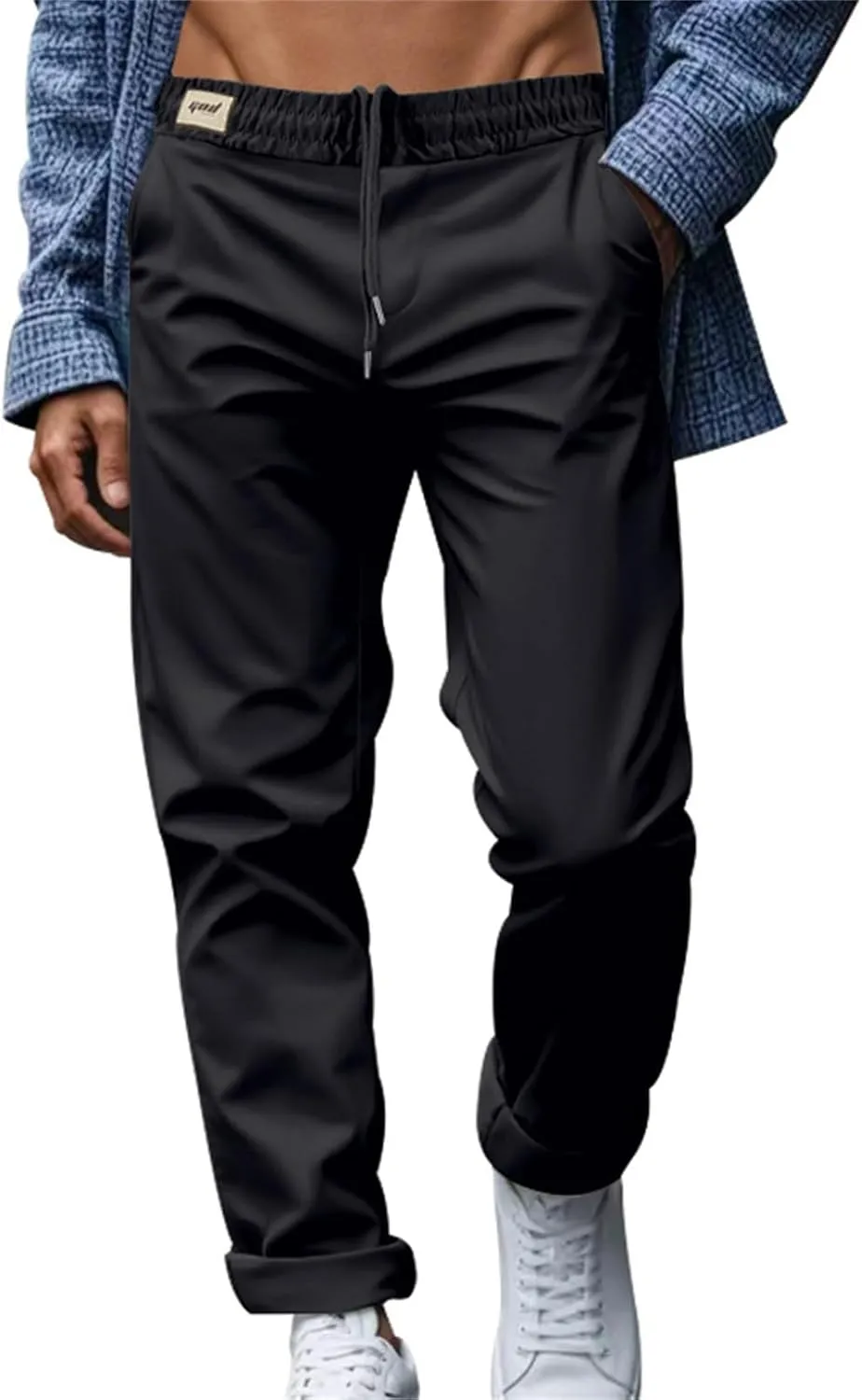Dress Pants for Men Baggy Lightweight Drawstring Waist Chino Pants Quick Dry Business Casual Pants with Pockets
