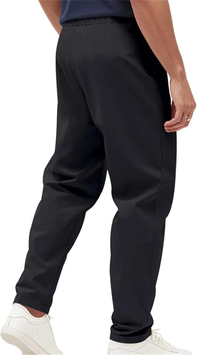 Dress Pants for Men Baggy Lightweight Drawstring Waist Chino Pants Quick Dry Business Casual Pants with Pockets