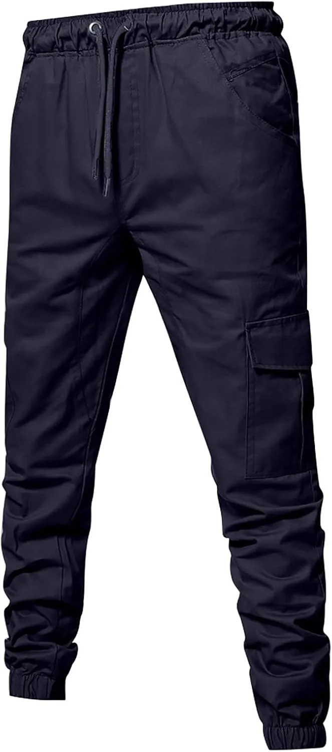 DuDubaby Mens Lounge Pants Mens Stretch Pants Overalls Drawstring Multi Pocket Casual Pants Hiking Pants Cotton Twill Pants