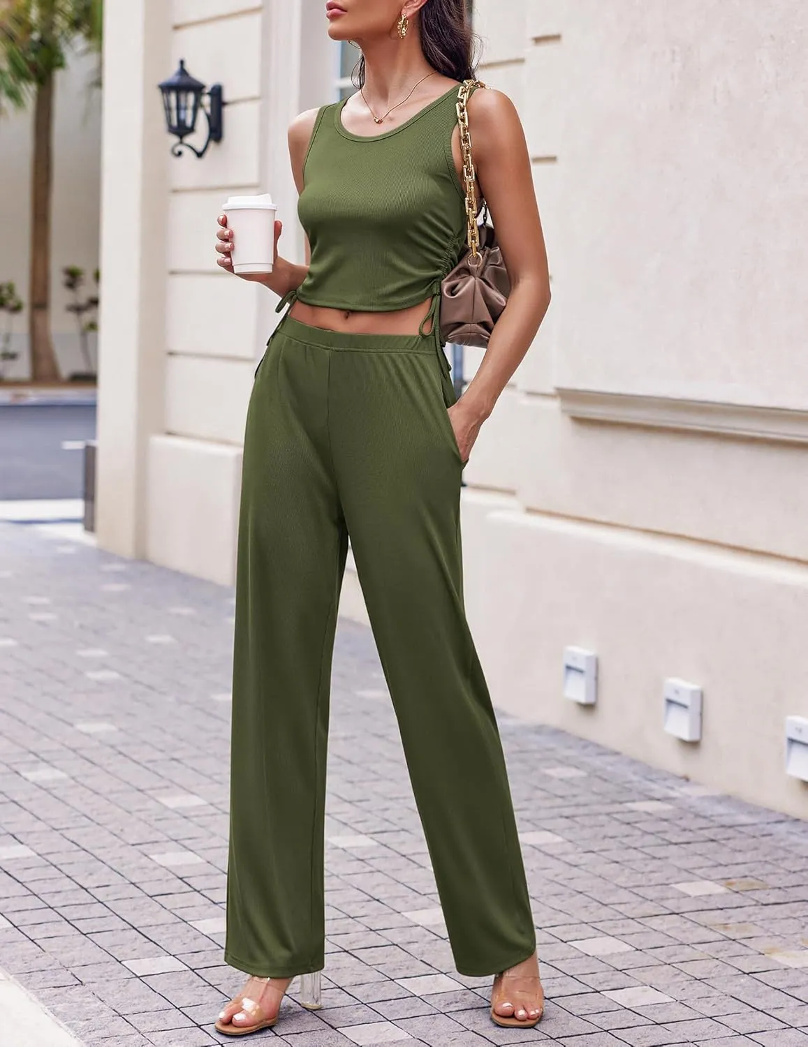 Ekouaer Women's 3 Piece Knit Lounge Set Pajama Long Sleeve Cardigan Sleeveless Top Pants Sweatsuit S-XXL