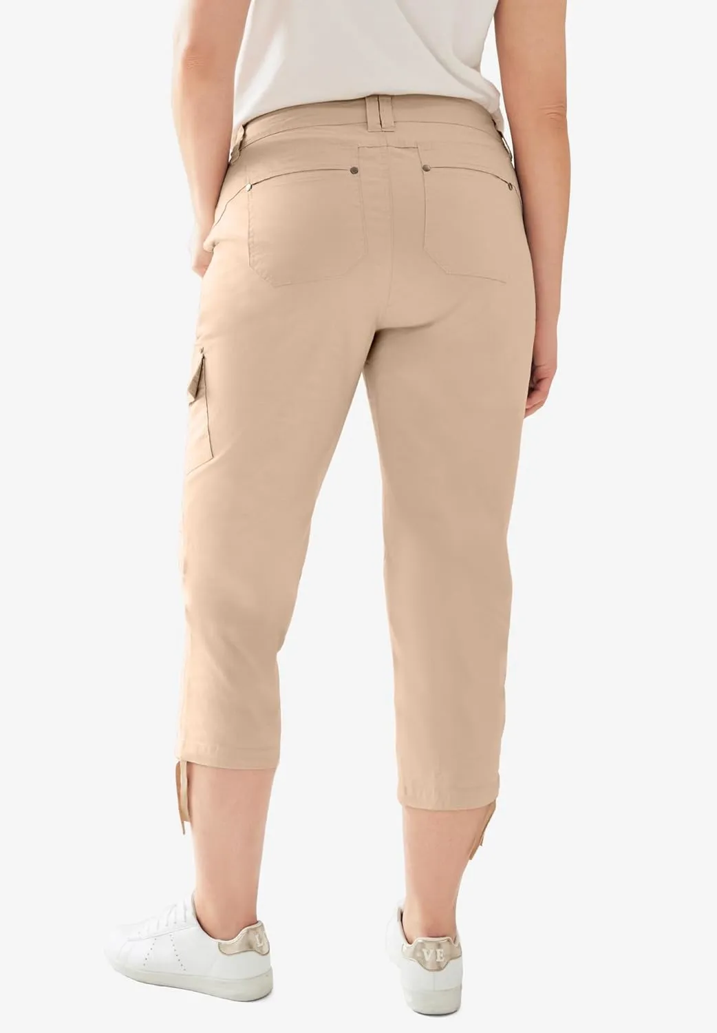 ellos Women's Plus Size Stretch Cargo Capris Front and Side Pockets Casual Cropped Pants