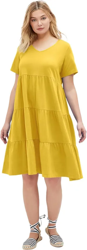 ellos Women's Plus Size Tiered Knit Tee Dress