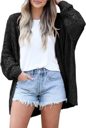 Ermonn Womens Crochet Cardigan Sweater Kimonos Boho Solid Color Oversized Fall Open Front Outwear
