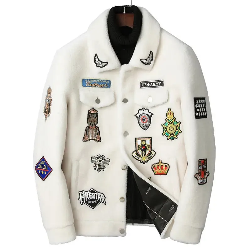Fashionable White Grain Lamb Fur Jacket