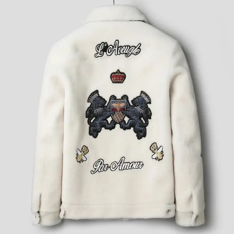 Fashionable White Grain Lamb Fur Jacket