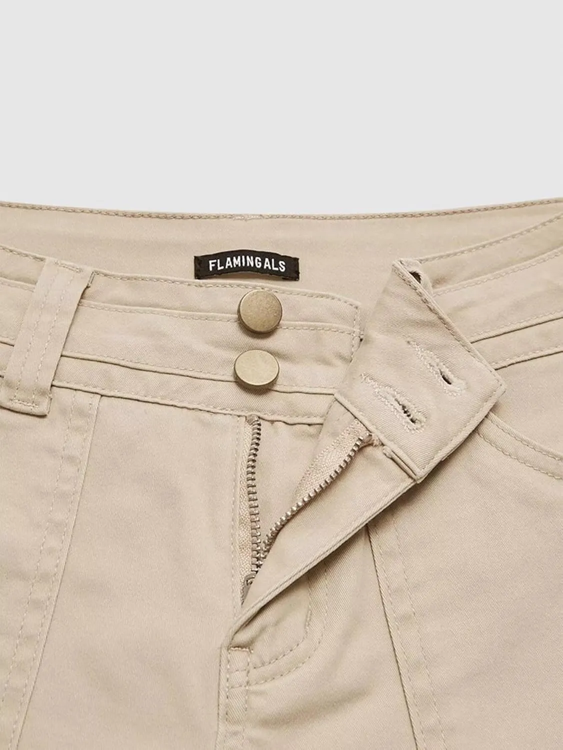 Flamingals Women's Mid Waist Solid Split Side Flap Pocket Casual Shorts
