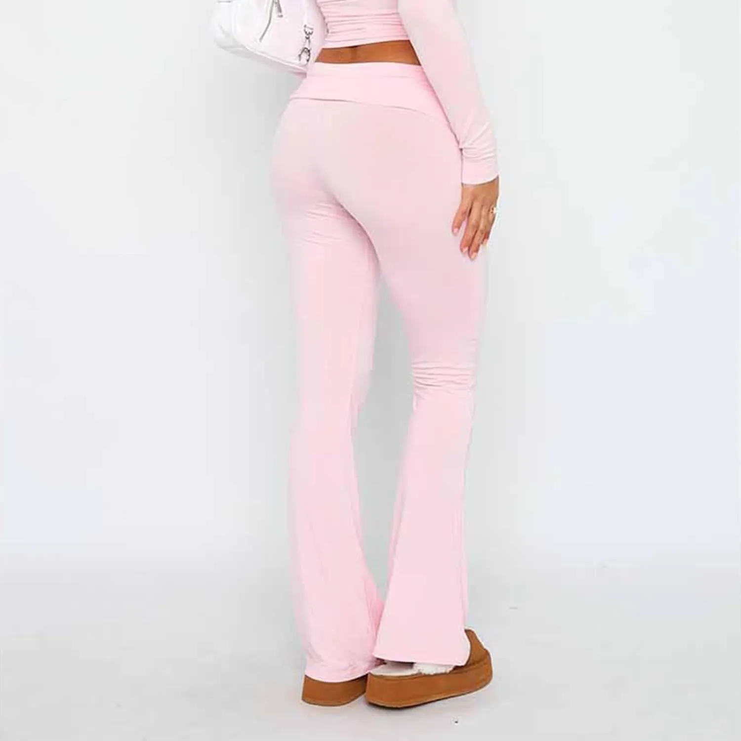 Flared Sweatpants Fold Over Yoga Pants High Waisted Plus Size Workout Leggings Fall Trouser Pants Tall