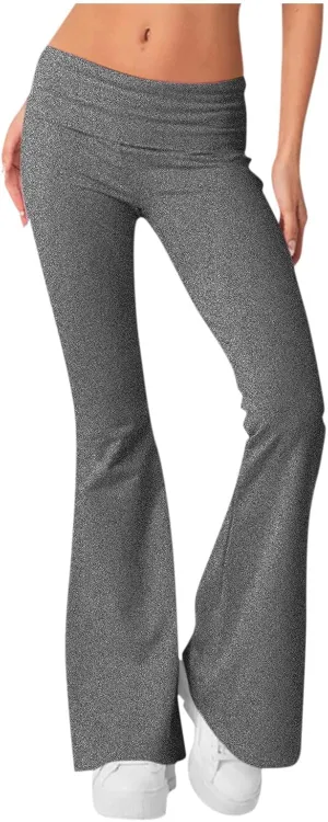 Flared Sweatpants Fold Over Yoga Pants High Waisted Plus Size Workout Leggings Fall Trouser Pants Tall