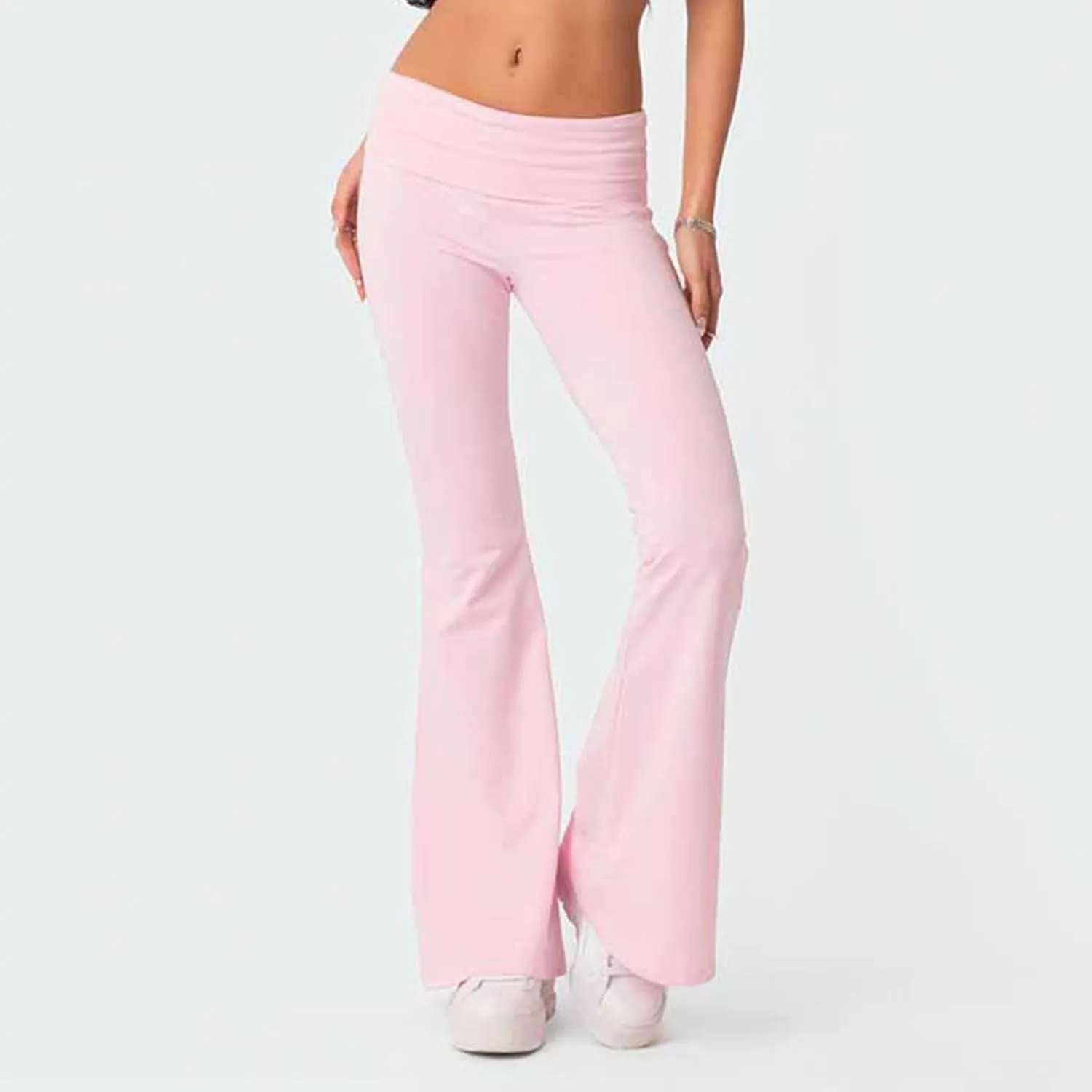 Flared Sweatpants Fold Over Yoga Pants High Waisted Plus Size Workout Leggings Fall Trouser Pants Tall