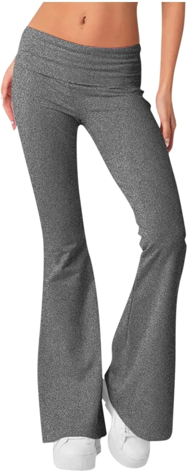 Flared Sweatpants Fold Over Yoga Pants High Waisted Plus Size Workout Leggings Fall Trouser Pants Tall