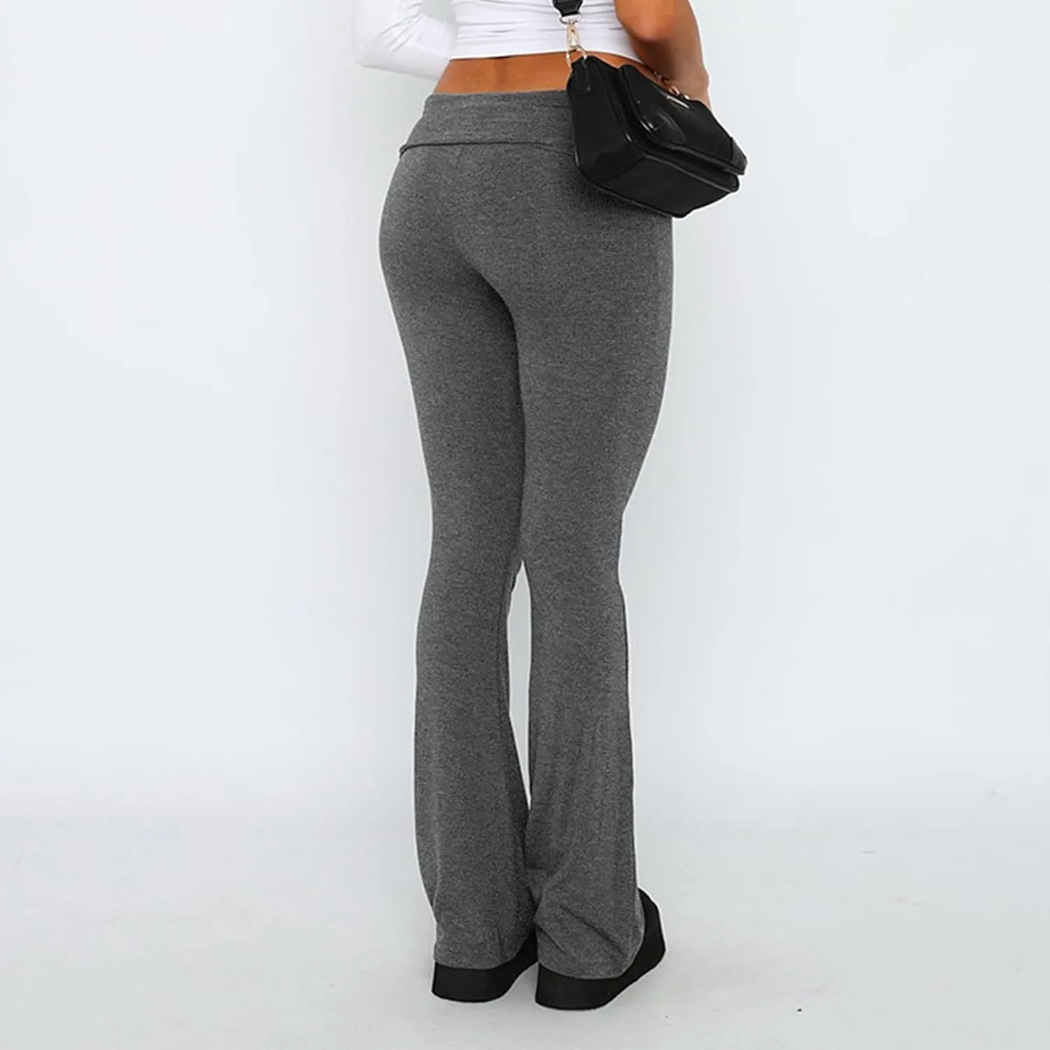 Flared Sweatpants Fold Over Yoga Pants High Waisted Plus Size Workout Leggings Fall Trouser Pants Tall