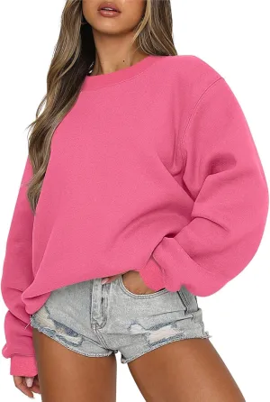 Fleece Crewneck Sweatshirts for Women Soft Comfy Fit Long Sleeve Shirts for Teen Girl Oversized Pullover Sweaters