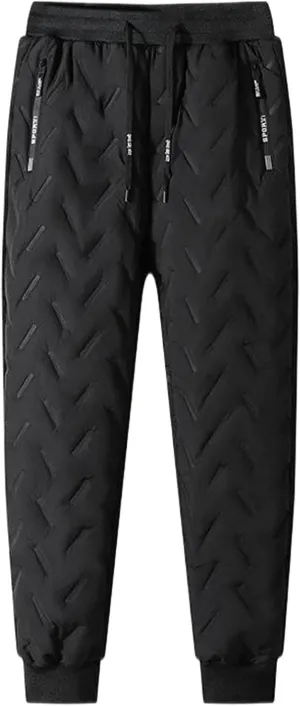 Fleece Lined Casual Pants for Men Elastic Waist Drawstring Comfy Tapered Trousers Plus Size Winter Jogging Pants with Pockets