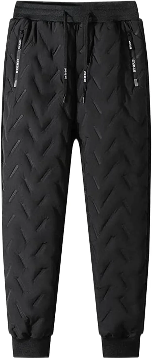 Fleece Lined Casual Pants for Men Elastic Waist Drawstring Comfy Tapered Trousers Plus Size Winter Jogging Pants with Pockets