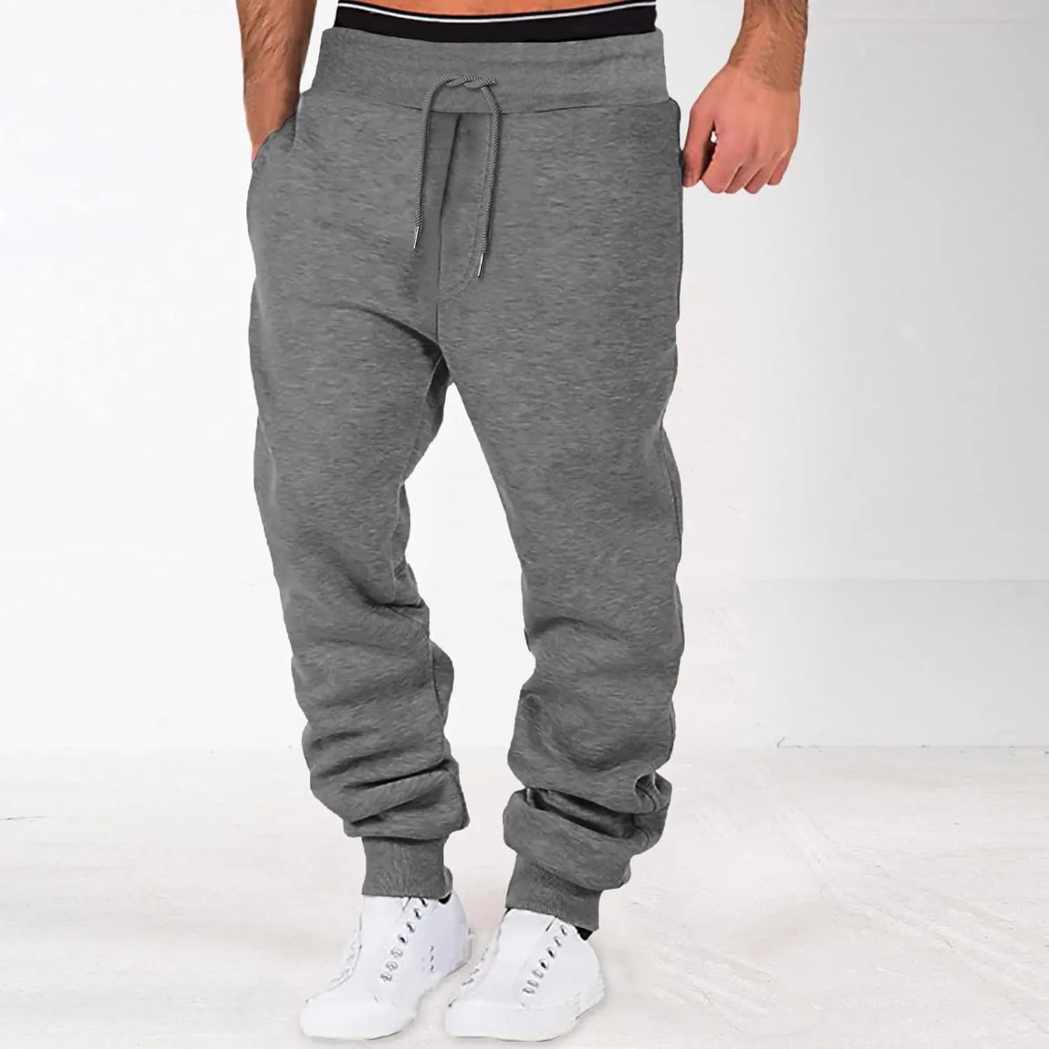 GIERIDUC Joggers Pants for Men with Pockets Mens Jogger Fleece Sweatpants Dress Pants for Short Men Light Blue Trousers Mens