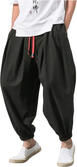 GIERIDUC Mens Cotton Linen Loose Pant Casual Long Pants Lightweight Flat-Front Summer Trousers Yoga Beach Pants for Men