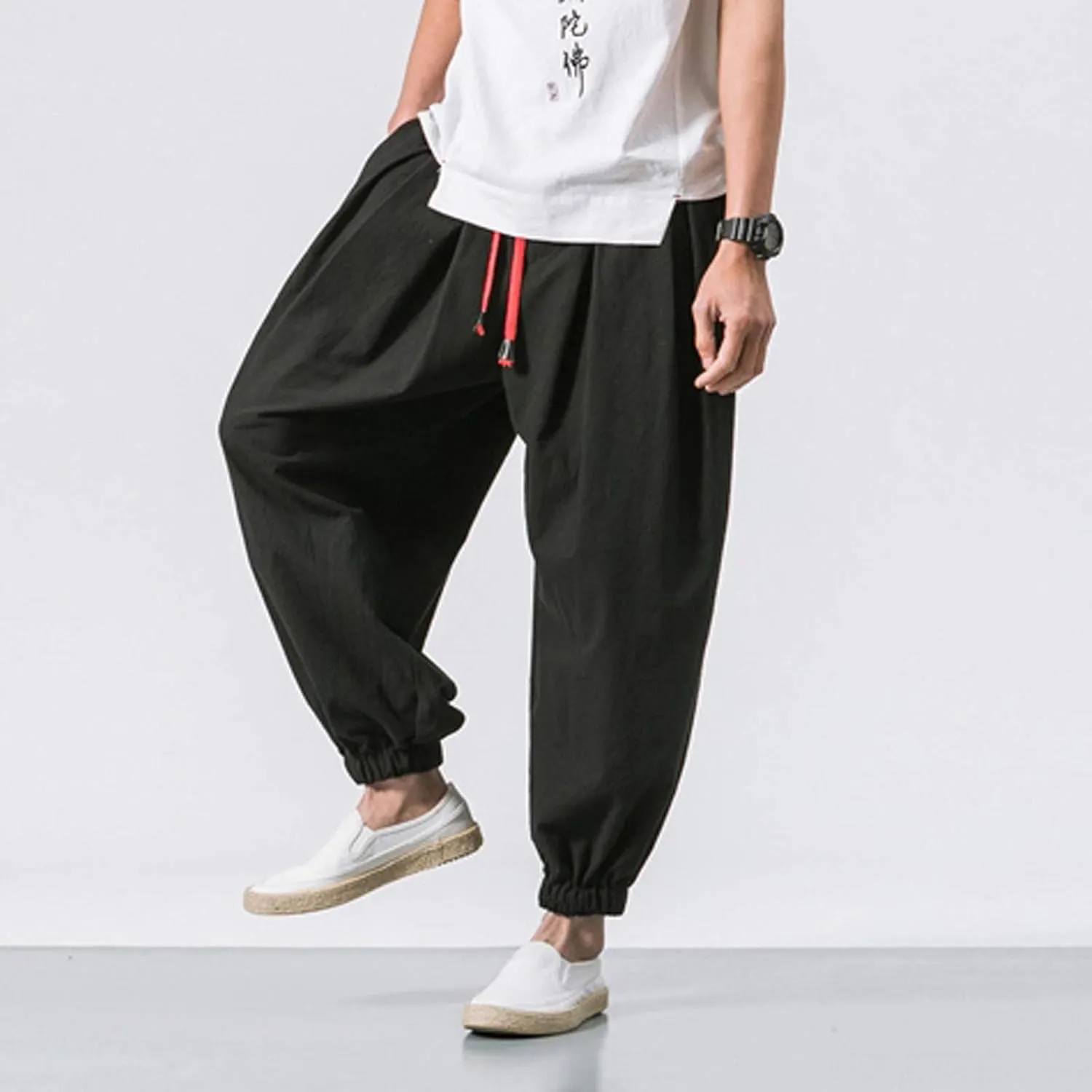 GIERIDUC Mens Cotton Linen Loose Pant Casual Long Pants Lightweight Flat-Front Summer Trousers Yoga Beach Pants for Men